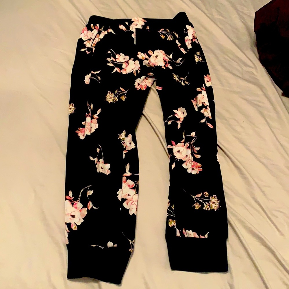 Black floral joggers
